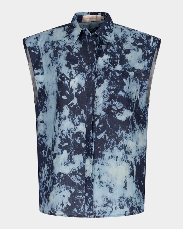 Rina Tie-Dye Linen Button-Down Blous